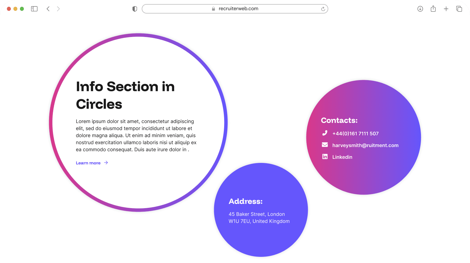 Info Section in Circles
